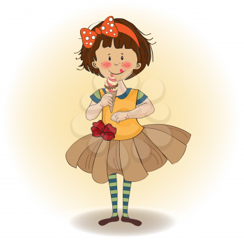 funny girl with icecream, illustration in vector format