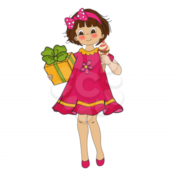 funny girl with icecream, illustration in vector format