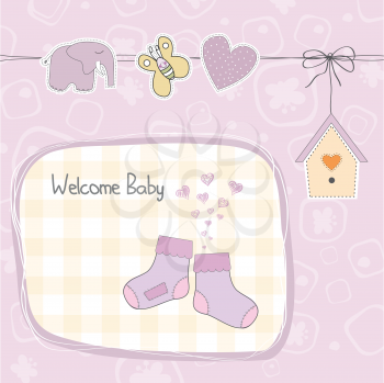 baby girl shower card with socks, illustration in vector format