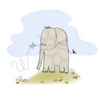Royalty Free Clipart Image of an Elephant and a Butterfly