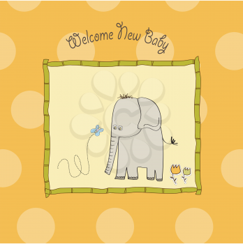Royalty Free Clipart Image of an Elephant and Butterfly on a Baby Announcement