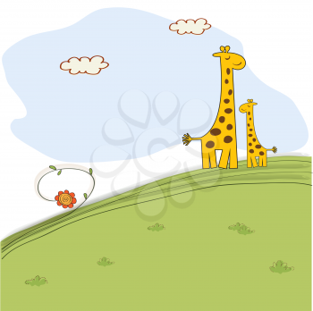 giraffe and her baby in nature, vector illustration