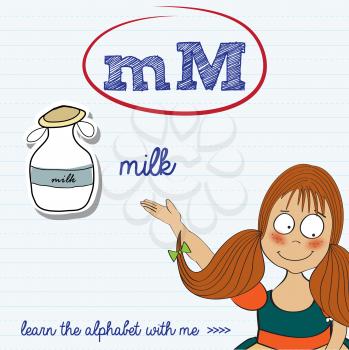 alphabet worksheet of the letter m, vector illustration