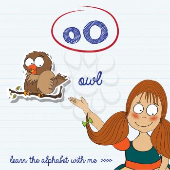 alphabet worksheet of the letter o, vector illustration