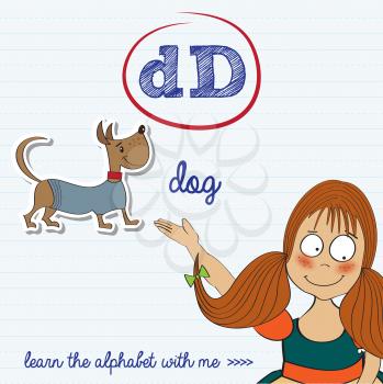 alphabet worksheet of the letter d, vector illustration