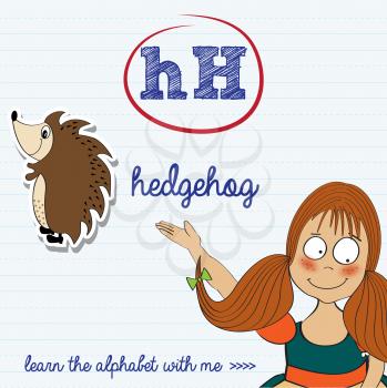 alphabet worksheet of the letter h, vector illustration