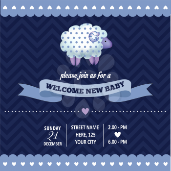 baby shower invitation with sheep  in retro style, vector format