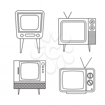 retro tv items set on white background, vector illustration