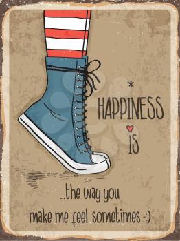 Retro metal sign about happiness, eps10 vector format