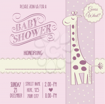 baby girl shower card with retro toy, vector illustration