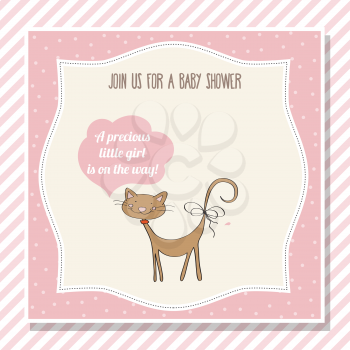 baby girl shower card with little cat, vector eps10
