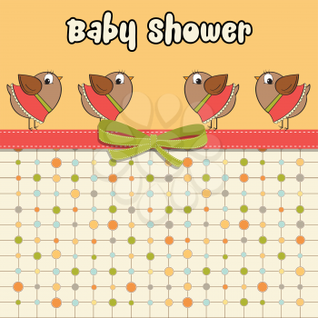 Delicate baby shower card with dressed birds, vector format