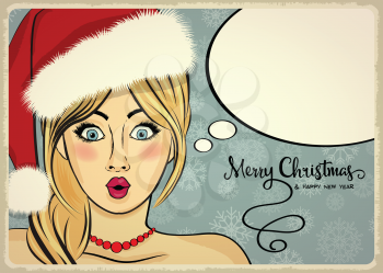Customizable beautiful retro Christmas card with sexy pin up Santa girl. Format 7 inch/5 inch. Vector illustration