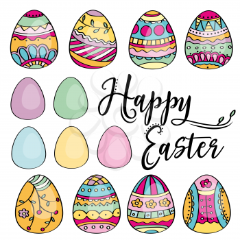 Hand drawn set of Easter eggs.  Perfect for holiday decoration and spring greeting cards. Vactor illustration, isolated on white