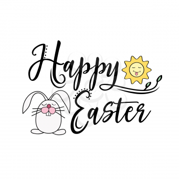 Happy Easter greeting text decorate with sun and bunny. Perfect for Easter greeting card , Vector illustration, isolated on white