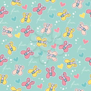 beautiful seamless pattern with doodle butterflies