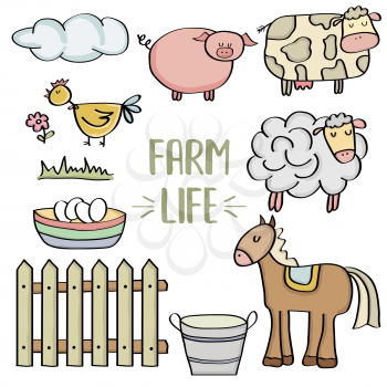 doodle animal farm set, vector eps 10