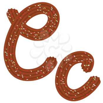Tempting tipography. Font design. Icing letter. Sweet 3D letter  C  of the chocolate cream and candy. Vector
