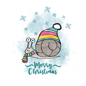 Doodle Christmas card with dressed snail, eps10