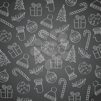 Blackboard Christmas background with various elements. Flat design. Vector