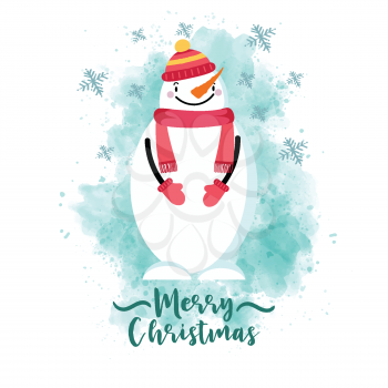  Christmas card with dressed snowman, eps10