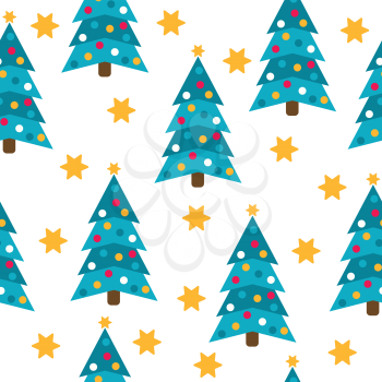 Christmas seamless pattern with Christmas trees and stars for Christmas background,  wrapping paper, print. Vector