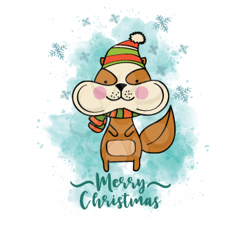 Doodle Christmas card with dressed squirrel, eps10