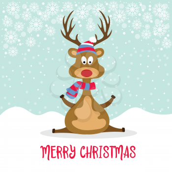 Beautiful flat design Christmas card with reindeer . Christmas poster. Vector