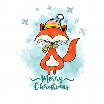 Doodle Christmas card with dressed fox, eps10