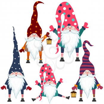 Beautiful flat design gnomes collection. Isolated items. Vector