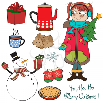 Hand drawn Christmas items collection isolated on white