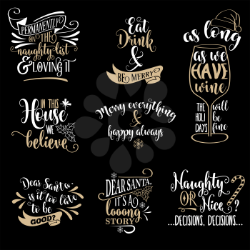 Huge  Christmas quotes collection isolated on black. Vector