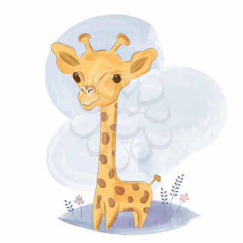 Cute baby giraffe on  the meadow