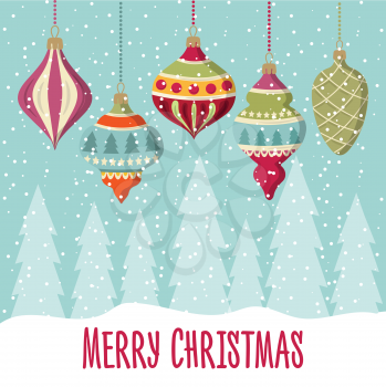 Christmas card with  balls . Christmas background. Flat design. Vector
