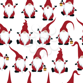Christmas seamless pattern with gnomes. Scandinavian Christmas