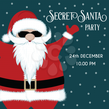 Secret Santa party invitation. Flat design.