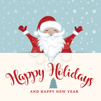 Christmas card with Santa. Flat design, Wishes
