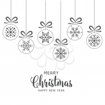 Christmas white background with baubles. Flat design.