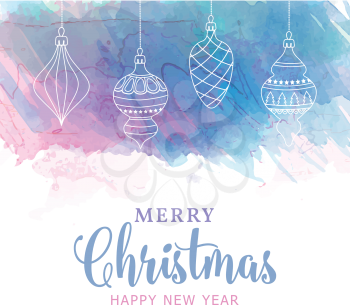 Watercolor Christmas card with baubles. Vector
