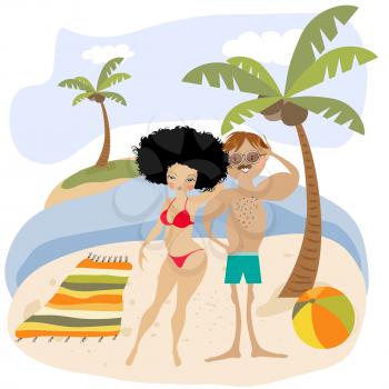 Sexy couple on the beach. Summer holiday poster