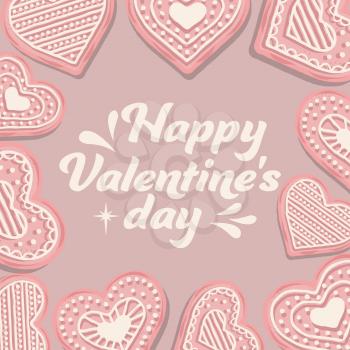 Valentine's day card with pink cookies. Flat design
