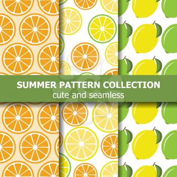 Juicy pattern collection with lemons and oranges. Summer banner. Vector