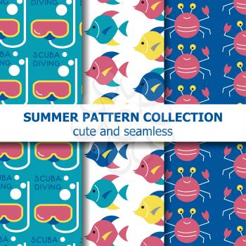 Underwater  summer pattern collection . Summer banner. Summer holiday. Vector