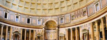 Pantheon-inside interior in Rome, Italy. Panorama.