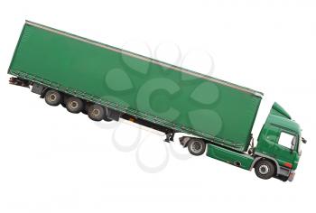 Big green truck. Isolated over white background.