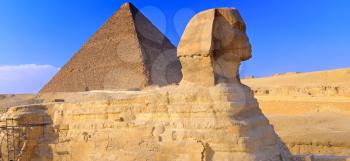 Great Pyramid of Pharaoh Khufu, located at Giza and the Sphinx. Egypt. Panorama