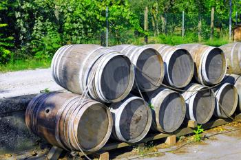 Wine barrels stacked. Italy, Chianti.