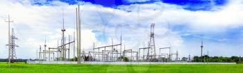 The Substation and  Power Transmission Lines. Panorama