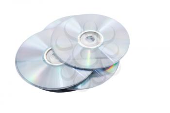 Pile of DVD(CD) discs. Isolated over white.