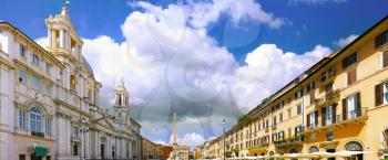 Navona Square, centre of  Rome, Italy.  Panorama
